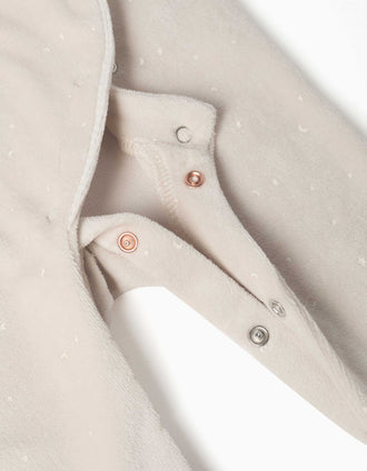 Pijama pelele de terciopelo estampado para recién nacidos, beige/blanco