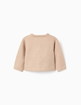 Cárdigan de punto con extremos festoneados B&S para recién nacida, beige