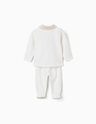 Pijama de terciopelo con estampado de lunares para recién nacidos, blanco/beige