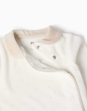 Pijama de terciopelo con estampado de lunares para recién nacidos, blanco/beige