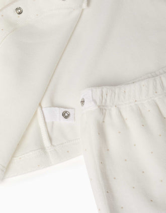Pijama de terciopelo con estampado de lunares para recién nacidos, blanco/beige