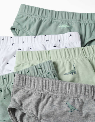 5 cuecas de algodão com dinossauros para menino, verde/cinza/branco