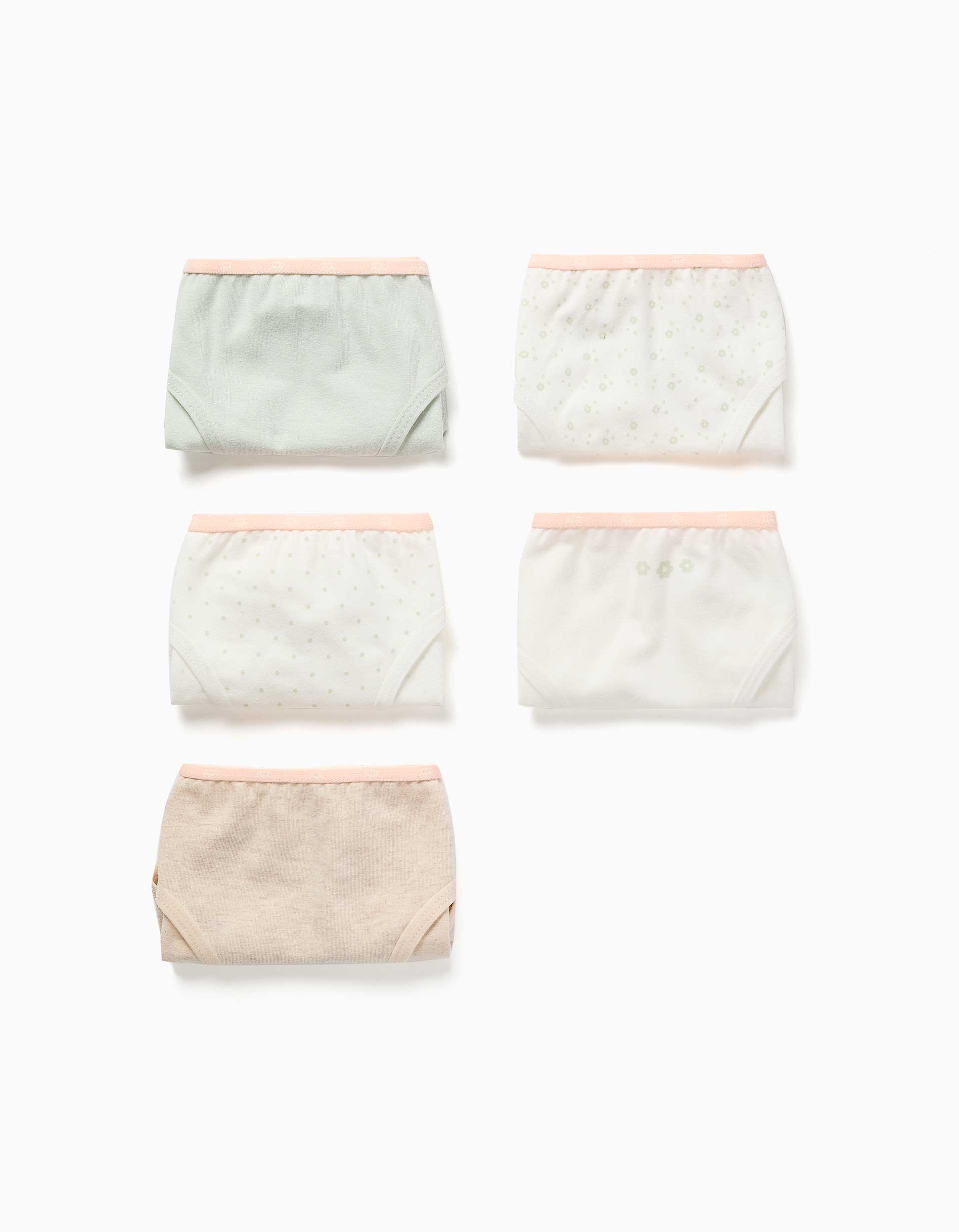 Pack de 5 cuecas de algodão com flores/bolinhas para menina, multicolor