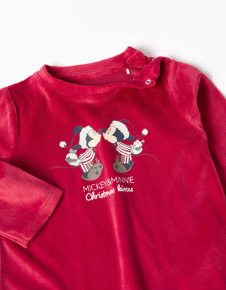 Pyjama en velours avec imprimé Mickey et Minnie pour bébé fille, rouge