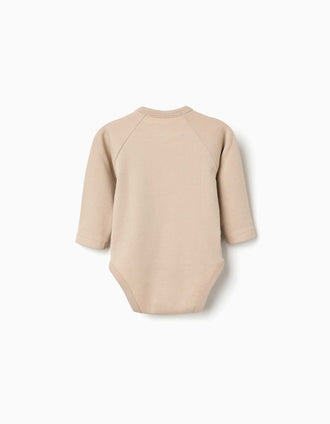 Pack of 4 brushed wrapover bodysuits for newborns, white/beige/grey
