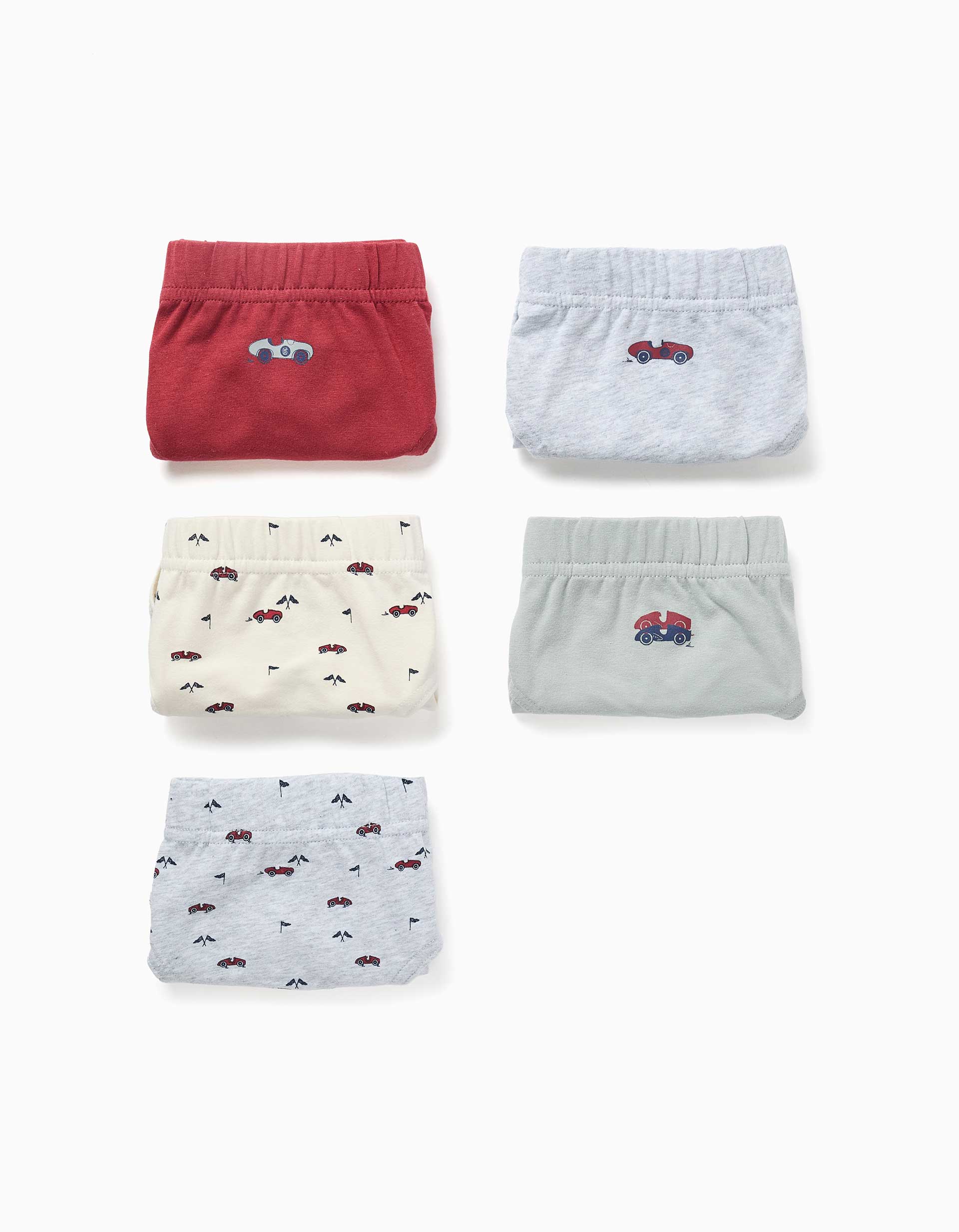 5 cuecas de algodão com carros estampados para menino, multicolor