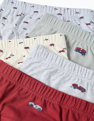 5 cuecas de algodão com carros estampados para menino, multicolor