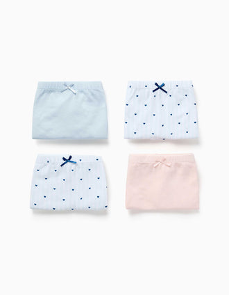 Pack de 4 boxers lisos/estampados para menina, branco/azul/rosa