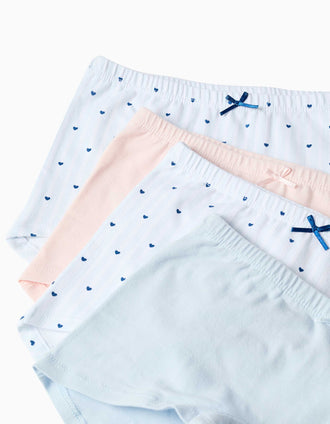 Pack de 4 boxers lisos/estampados para menina, branco/azul/rosa