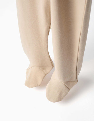 Pack de 4 calças com pés cardadas para recém-nascidos, branco/bege/cinza