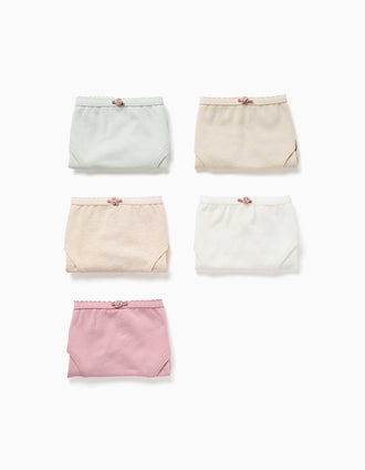 Pack 5 cuecas com rosas decorativas para menina, bege/branco/rosa/verde