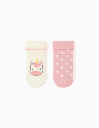 2 chaussettes antidérapantes licorne pour nouveau-née et bébé, blanc/rose