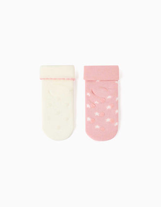 2 chaussettes antidérapantes licorne pour nouveau-née et bébé, blanc/rose