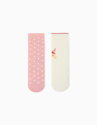 2 chaussettes antidérapantes licorne/étoiles pour fille, blanc/rose