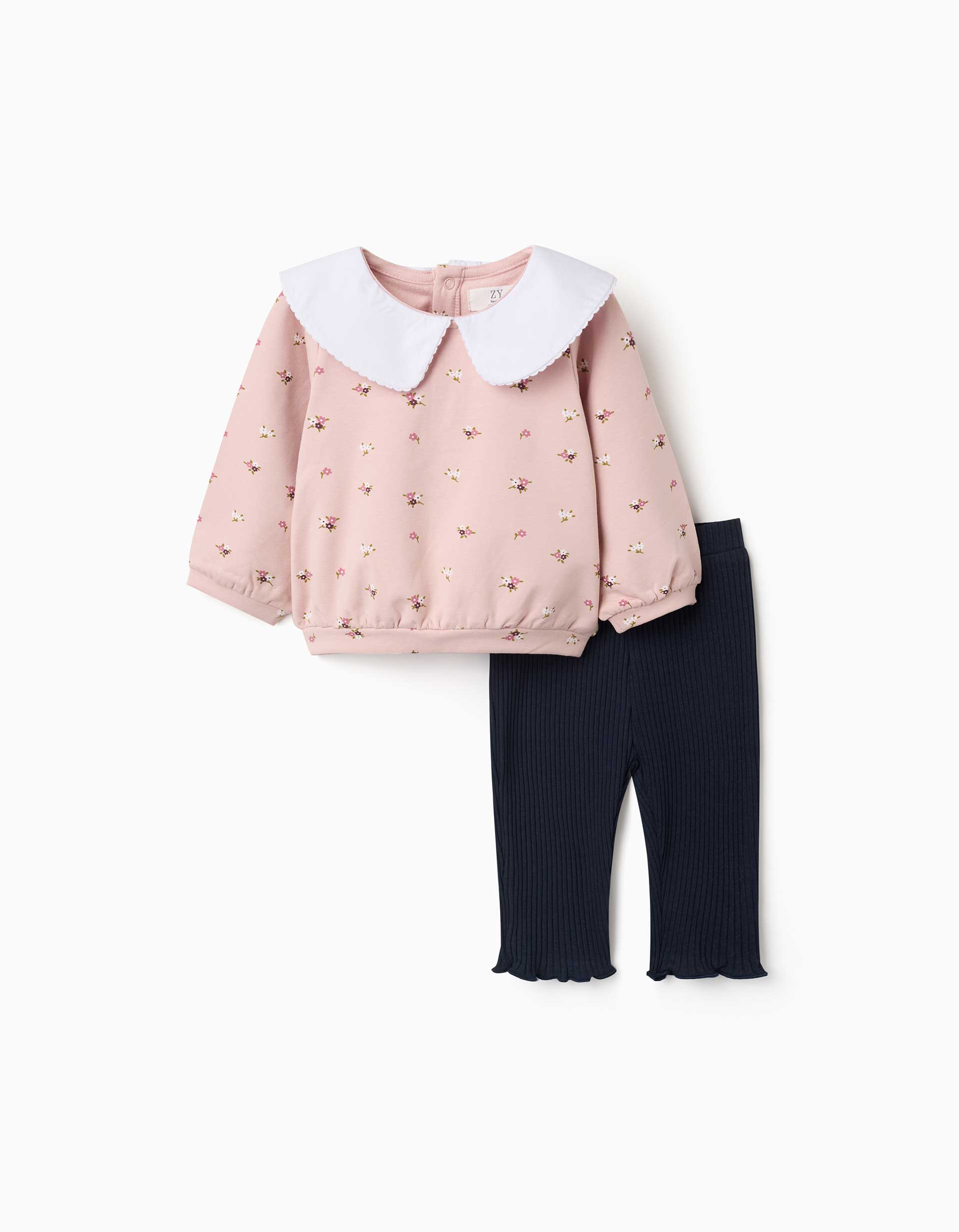 Ensemble sweat en coton peigné et legging pour nouveau-née, rose/bleu