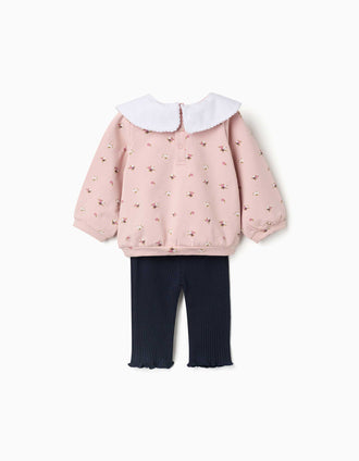 Ensemble sweat en coton peigné et legging pour nouveau-née, rose/bleu