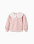 Sweat de algodão com estampado floral e maxi gola para menina, rosa