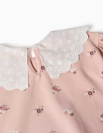 Sudadera de algodón con estampado floral y maxi cuello para niña, rosa
