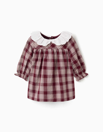 Robe à manches longues à carreaux You&Me pour nouveau-née, rouge/beige