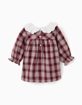 Robe à manches longues à carreaux You&Me pour nouveau-née, rouge/beige