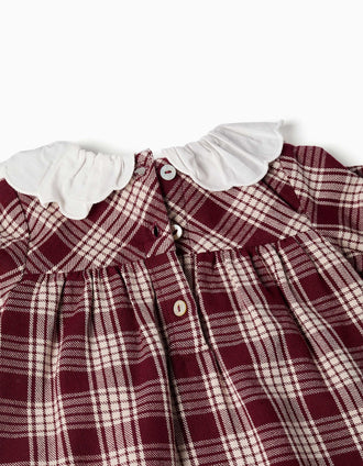Robe à manches longues à carreaux You&Me pour nouveau-née, rouge/beige