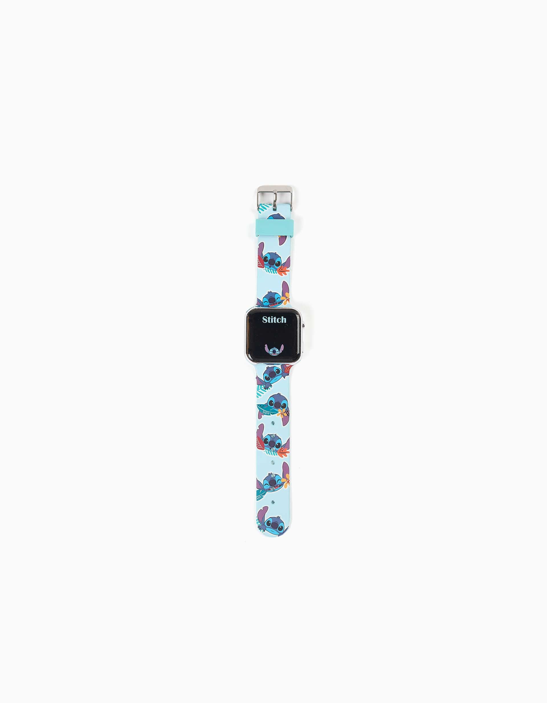 Relógio LED com estampado do Stitch para criança, azul