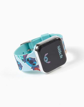 Relógio LED com estampado do Stitch para criança, azul