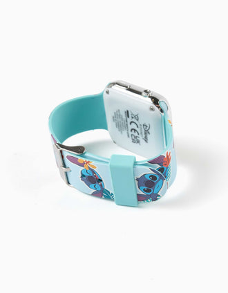 Relógio LED com estampado do Stitch para criança, azul