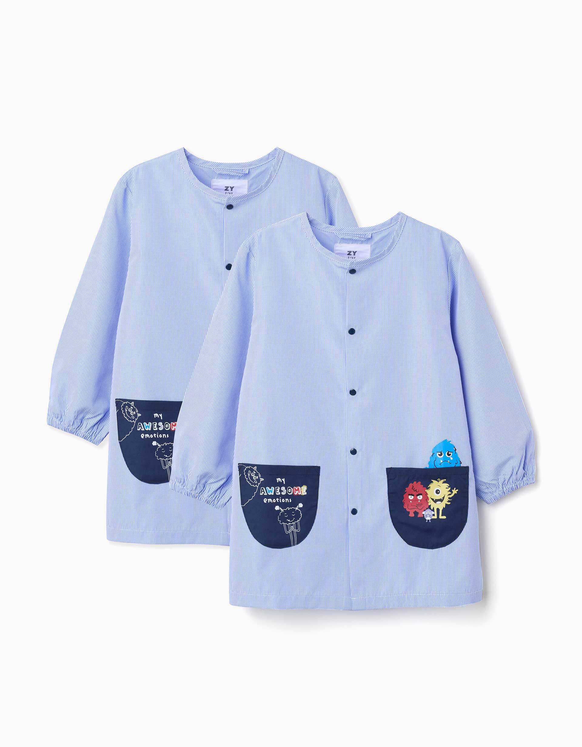 Pack de 2 batas escolares com os Monstros das Emoções para menino, azul