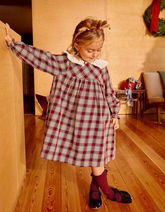 Robe à manches longues à carreaux You&Me pour fille, rouge/beige