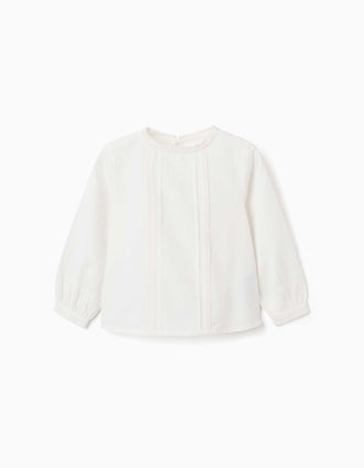 Blouse en coton à manches longues et plis You&Me pour fille, blanc