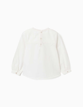 Blouse en coton à manches longues et plis You&Me pour fille, blanc