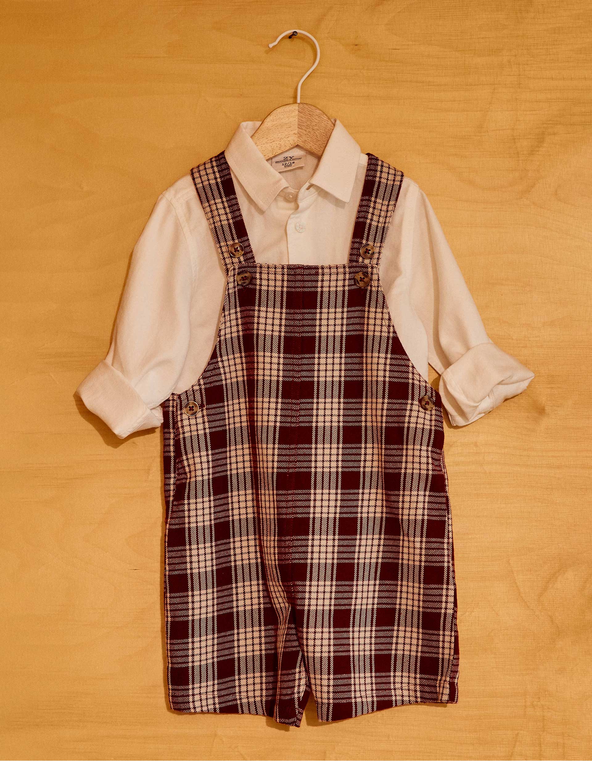 Chemise + salopette à carreaux You&Me pour bébé garçon, rouge/beige
