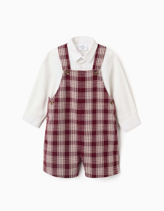 Chemise + salopette à carreaux You&Me pour bébé garçon, rouge/beige