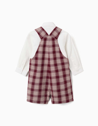 Chemise + salopette à carreaux You&Me pour bébé garçon, rouge/beige