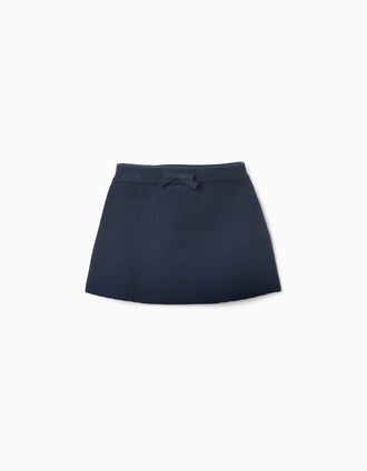 Knitted skirt with decorative bow for baby girls, navy blue
