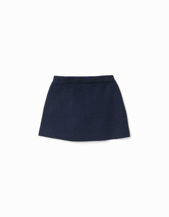 Knitted skirt with decorative bow for baby girls, navy blue