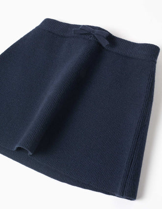 Knitted skirt with decorative bow for baby girls, navy blue