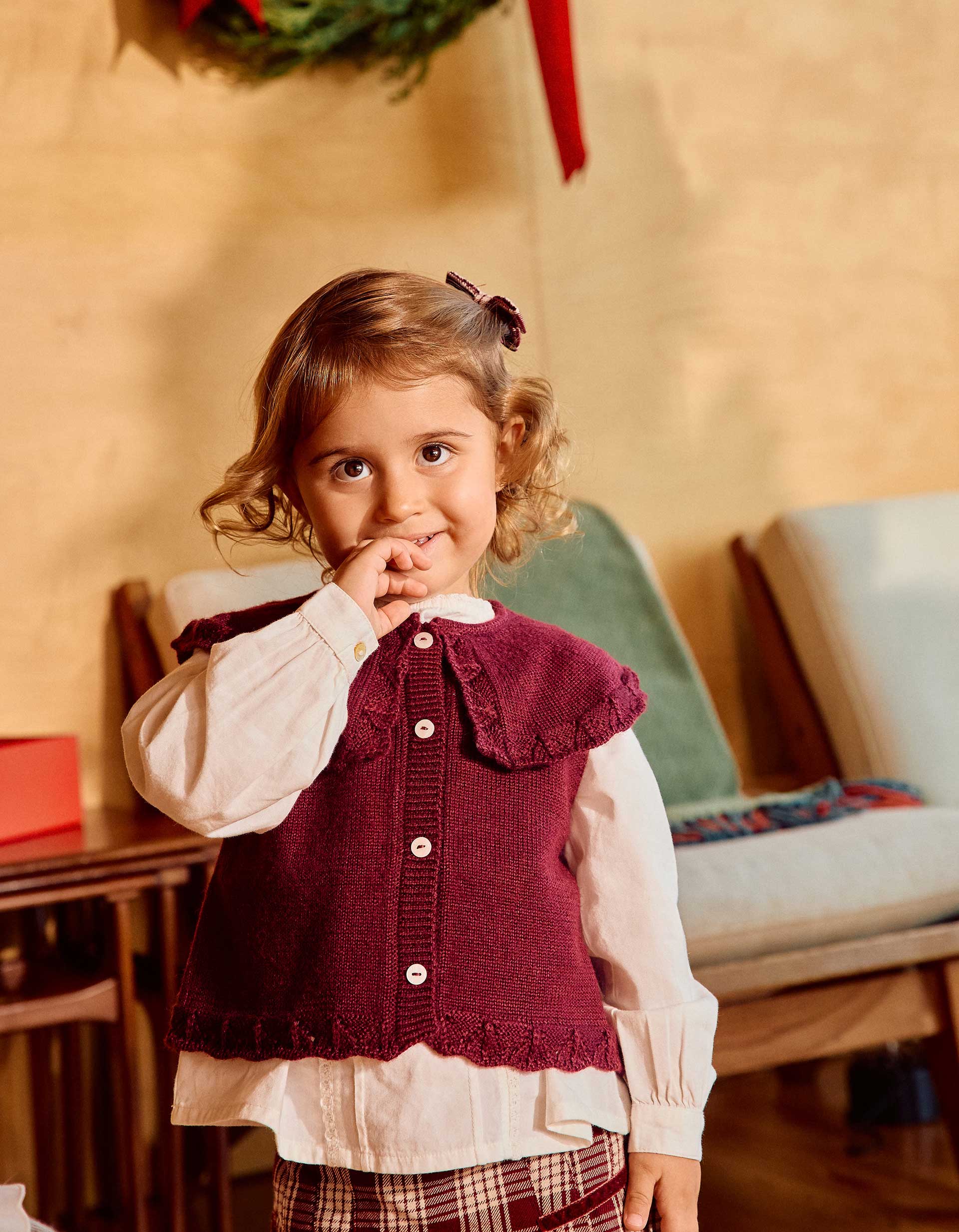 Gilet sans manches en laine mélangée You&Me pour fille, rouge foncé
