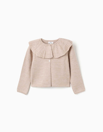 Cardigan en mélange de laine avec maxi col You&Me pour fille, beige