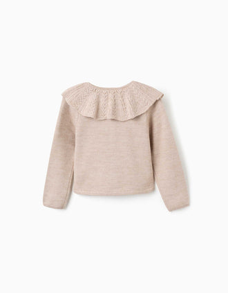 Cardigan en mélange de laine avec maxi col You&Me pour fille, beige