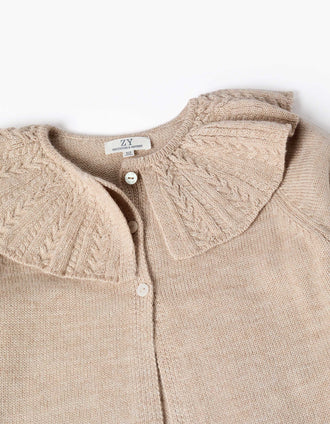 Cardigan en mélange de laine avec maxi col You&Me pour fille, beige