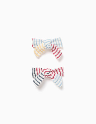2 ganchos de cabelo às riscas You&Me para menina, vermelho/azul/amarelo