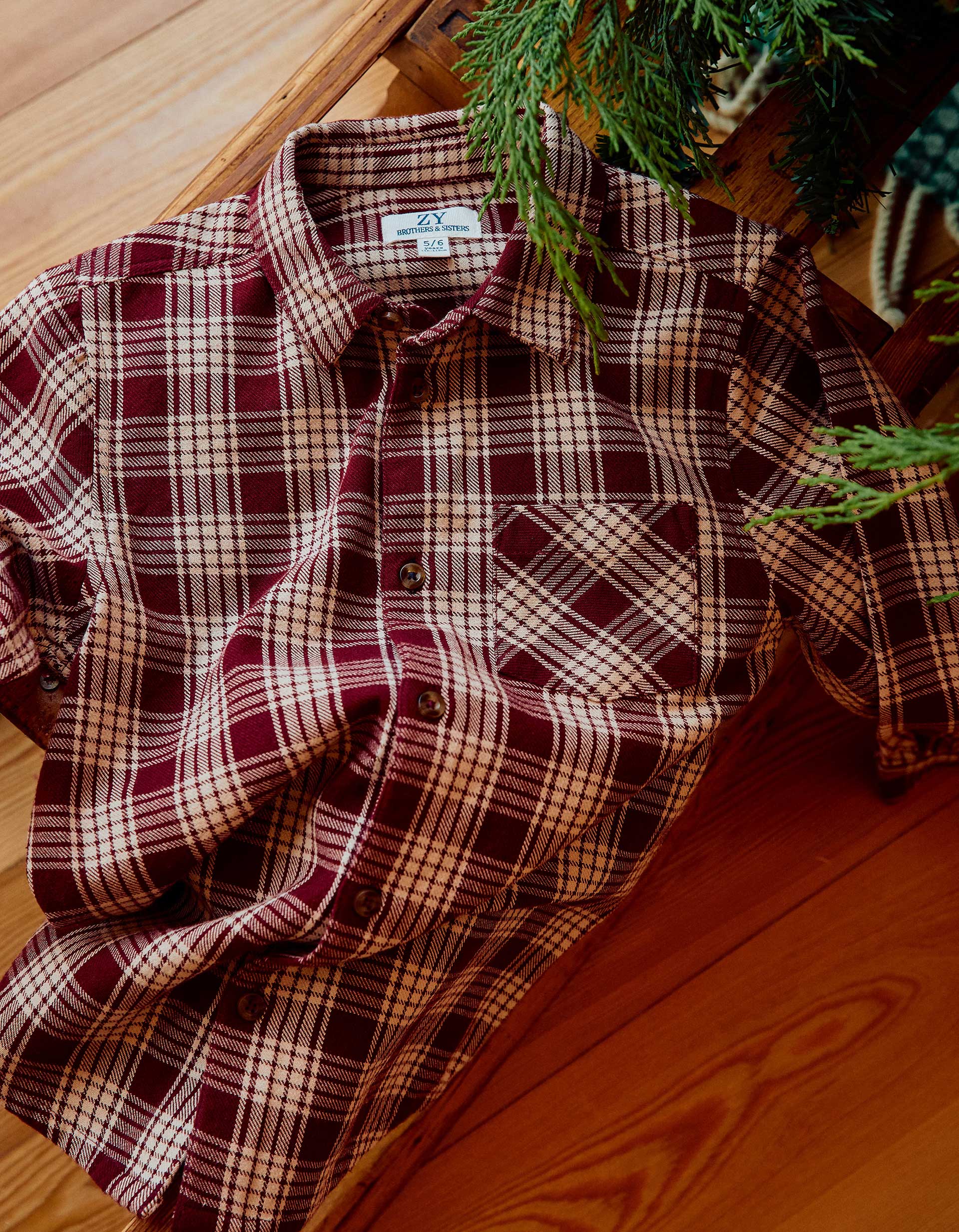 Camisa de manga comprida xadrez You&Me para menino, vermelho/bege