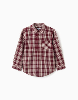 Camisa de manga comprida xadrez You&Me para menino, vermelho/bege