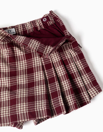 Falda pantalón de algodón con pliegues You&Me para niña, rojo/beige