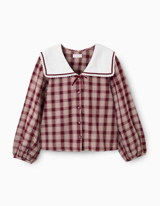 Blouse à carreaux avec manches bouffantes You&Me pour femme, rouge/beige
