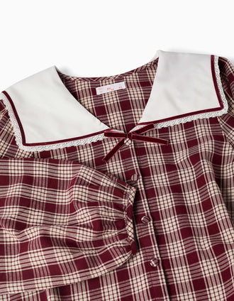 Blouse à carreaux avec manches bouffantes You&Me pour femme, rouge/beige
