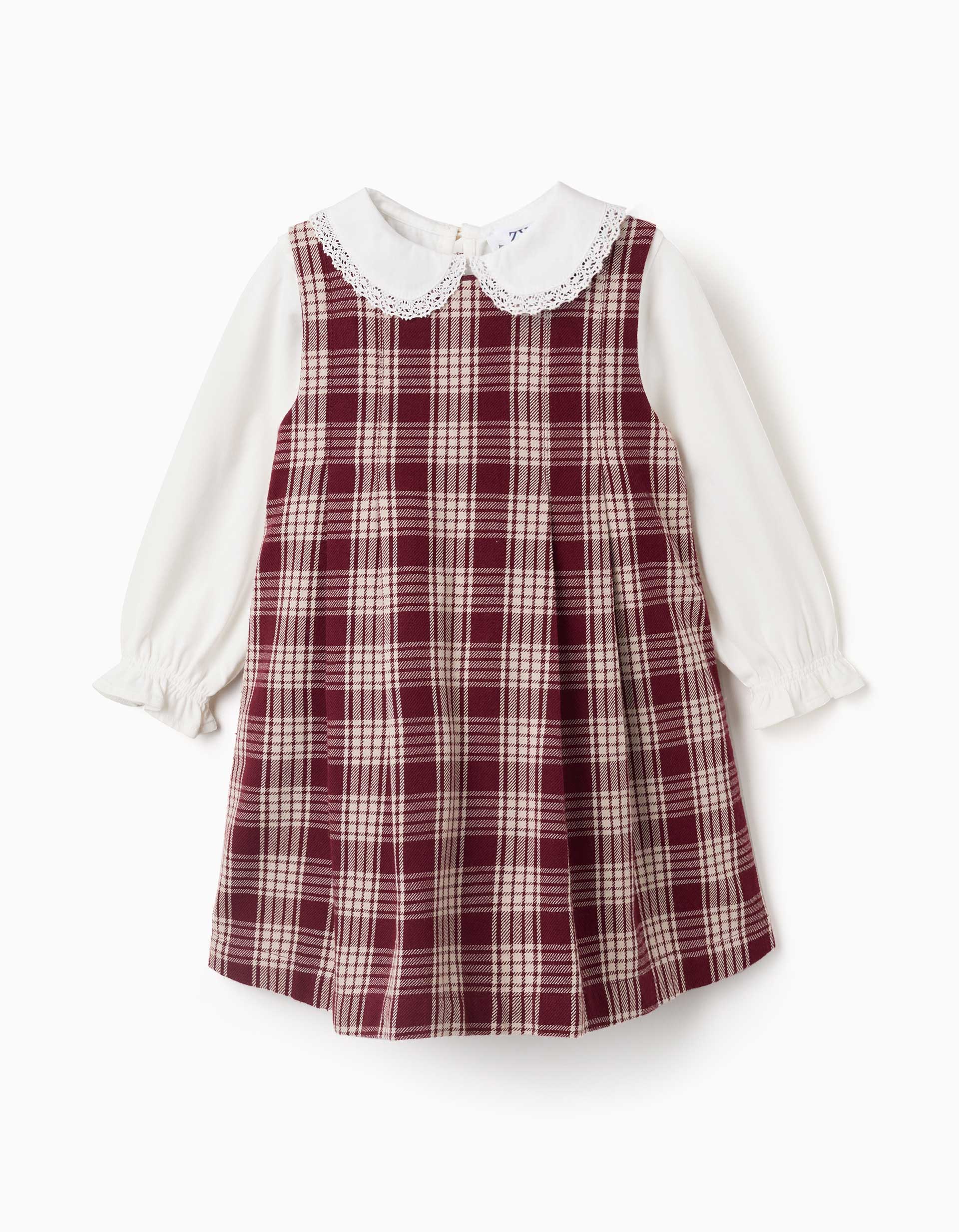 T-shirt + robe à carreaux You&Me pour bébé fille, blanc/rouge/beige