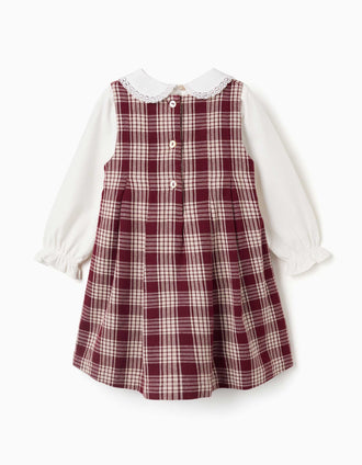 T-shirt + robe à carreaux You&Me pour bébé fille, blanc/rouge/beige
